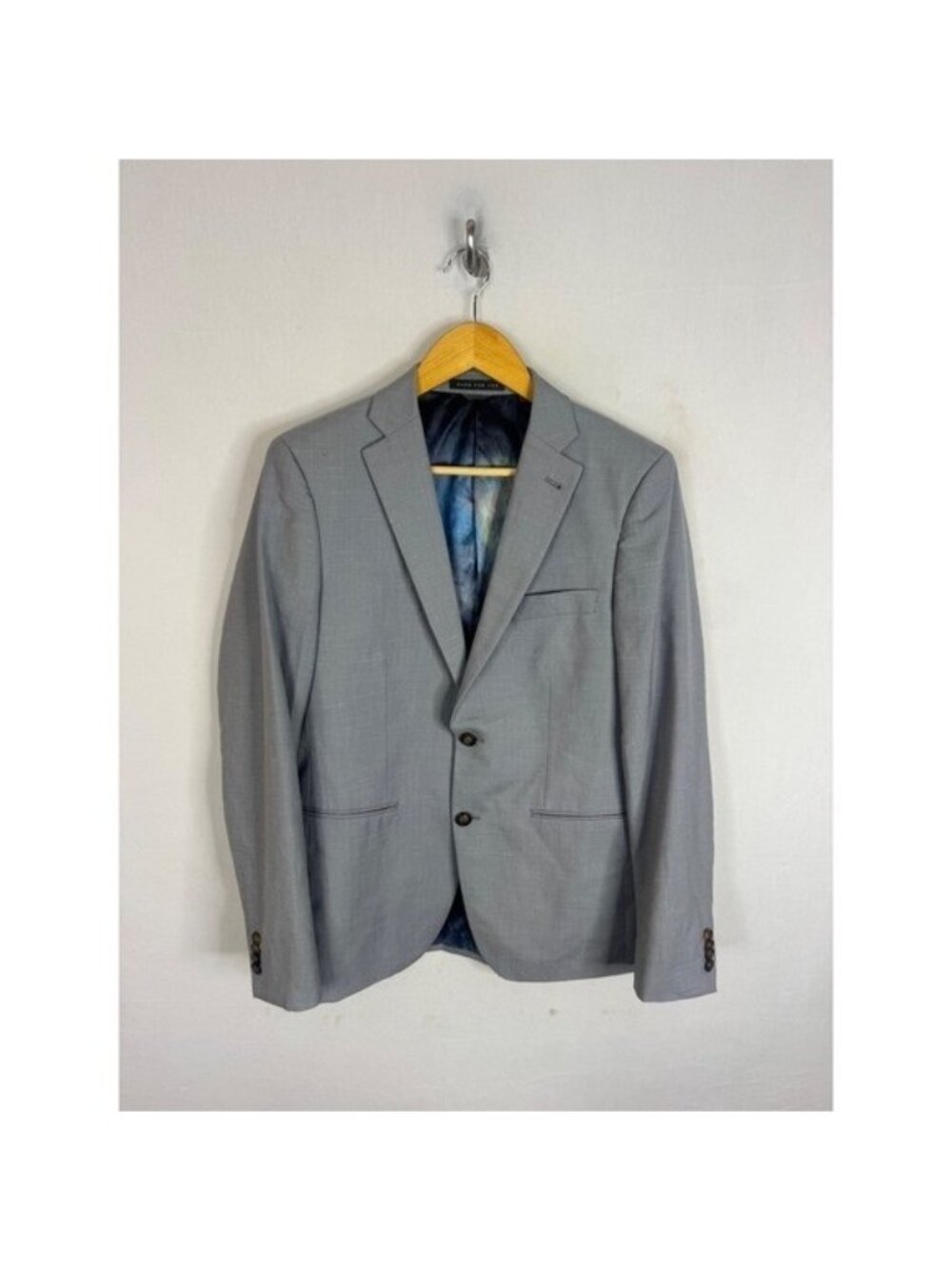Indochino Mens Light Grey Wool Linen Blazer Galaxy Lining Custom Suit Jacket 38R